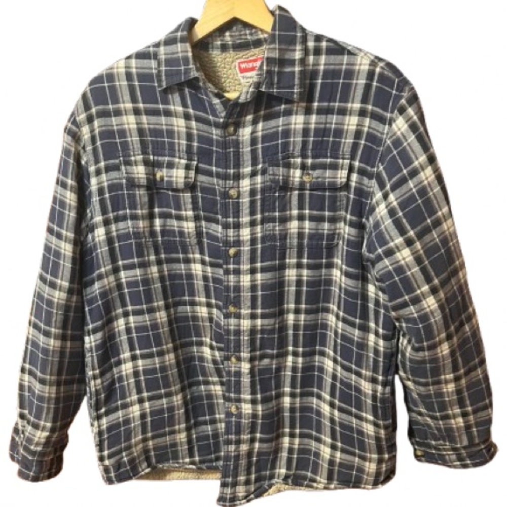 Wrangler Premium Quality Sherpa Lined Plaid Shirt Jacket Shacket Size Medium